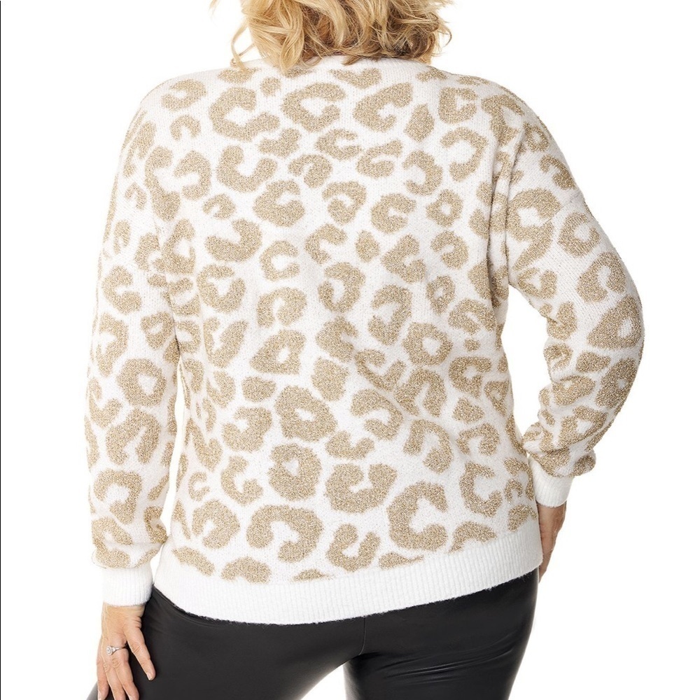 BELLDINI White & Gold Leopard Print Sweater - Picture 3 of 8